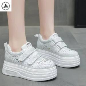 [애슬릿] 키높이 스니커즈 찍찍이 큐빅 반짝이 플랫폼 여성