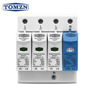 TOMZN 3상 서지 보호기 AC SPD 3P+NPE 20kA T2 275V/385V 255V 저전압 피뢰기 TN-S/TN-C-S
