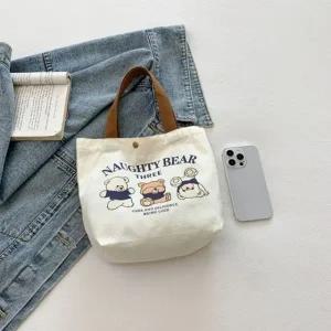 똑딱이 단추 곰돌이 캔버스 에코백