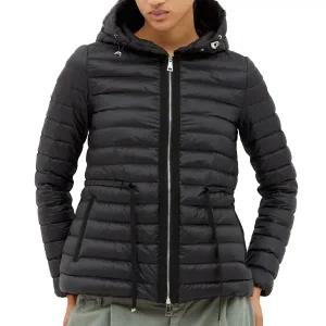 몽클레어 Raie 라이에 로고 패치 퀼트 다운 후드 숏 자켓 블랙 1A10300 53048 999