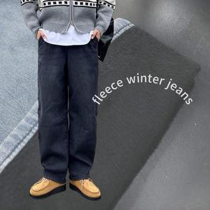 겨울 남자 청바지 따뜻한 기모청바지 스판 밴딩 테이퍼드 와이드 데님팬츠