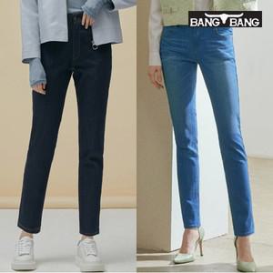 [최초가79 900원]  여성 세미 보이핏 밴딩 슬림 스트레이트 스판데님 2종세트