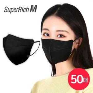 슈퍼리치 새부리형 일회용 마스크 블랙 50매