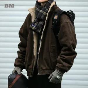 코듀로이 자켓 재킷 점퍼 가을 겨울 일본 빈티지 폴라 플리스 남성 두꺼운 streetwear 커플 유행 코트