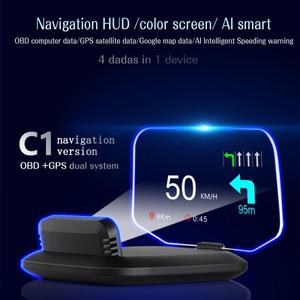 헤드업 디스플레이C1 네비게이션 버전 HUD 미러 자동차 헤드 업 디스플레이 정면 Obd2 GPS 듀얼 시스템 속