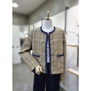 [갤러리아] ABFZ[2컬러]테두리배색 체크 트위드자켓(ABZ4NJ01)