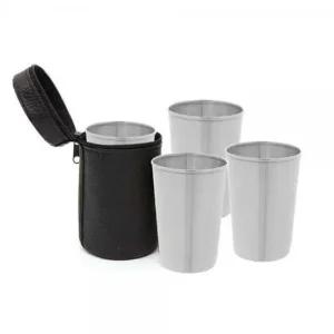 휴대용 스텐 캠핑컵 4p세트(170ml)가죽파우치 스텐컵 스텐컵세트 캠핑컵세트 휴대용컵 스테인리스컵 l