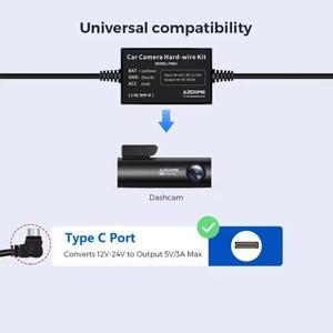 자동차 DVR 레코드 하드 와이어 키트 AZDOME M300S M580 24H 주차 모니터 낮은 볼륨 보호 C타입 USB 12V-24