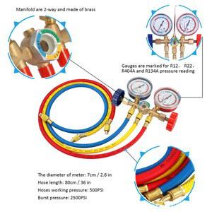 냉매 매니폴드 게이지 세트 3방향 AC 진단 냉동 (R12, R22, R404A, R134A 용)