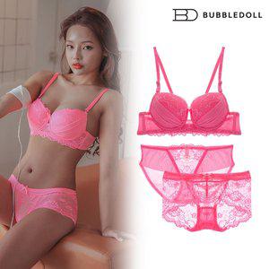 [글램공감]얼리샤 형광핑크 브라1+팬티2 여성속옷 3p세트