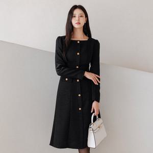 [시크라인] (~XXL까지) 카테리네 골드버튼 트위드 원피스 겨울 머메이드 싱글버튼 하객룩 오피스룩 격식룩 데이트룩