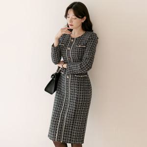[시크라인] (~XXL까지) 레닌 트위드 H라인 원피스 봄 가을 오피스룩 하객룩 데이트룩 모임룩 미시룩 빅사이즈