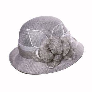 여성 벙거지 모자 린넨 영국 복고풍 고급 봄여름 우아한 꽃 선 스크린 태양 대마 원사
