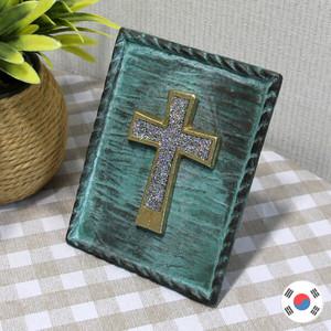 실버 십자가 동판 주물 인테리어 미니 탁상 액자 HBJ-959