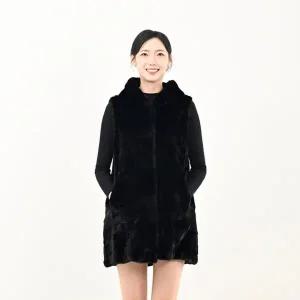 [우진모피](WJ) 코펜하겐 퍼 휘메일 블랙 후드 롱밍크베스트 국내생산 본사직영