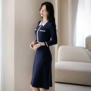 [시크라인] (~XXL까지) 네로나 배색 지퍼 A라인 니트 원피스 가을 데일리 일상 꾸안꾸 출근룩 베이직 빅사이즈