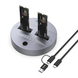 GODO NVMe/SATA M.2 복제기 듀얼 베이 오프라인 클론 USB C to 도킹 스테이션, M2 SSD M 키 및 B+M 하드 드라이브 인클로저, 도구 프리 알루미늄 10Gbps USB3.1 Gen2 Type-C 어댑터