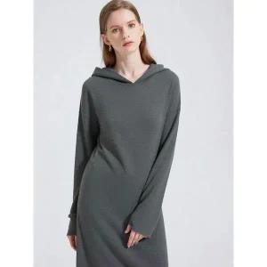 [하프클럽/베스띠벨리]차콜 니트 후드 롱 원피스 BHOCX9998
