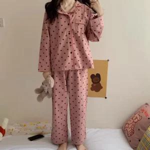 여성 하트 겨울잠옷 얇고 부드럽고 따뜻한 기모잠옷 상하의세트