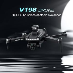 V198GPS 드론 8K 전문가용 HD 카메라 ESC 브러시리스 장애물 회피 공중 광학 접이식 쿼드콥터 미니 소형