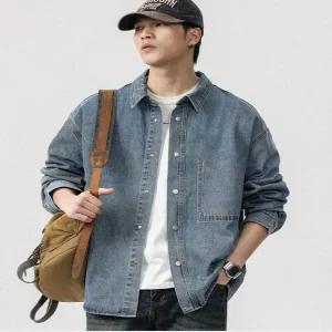 남자 루즈핏 캐주얼 심플 데님자켓 청남방 데님셔츠