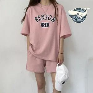 여성 여름 캐주얼 반팔 부드러운 오버핏 반팔 반바지 홈웨어세트