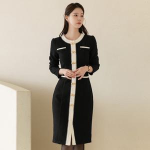 [시크라인] (~XXL까지) 글레이 트위드 배색 H라인 원피스 봄 가을 오피스룩 하객룩 데이트룩 모임룩 미시룩 빅사이즈