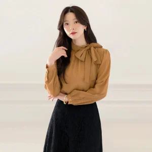 [시크라인] (~XXL까지) 몬트라 시스루 포멀 블라우스 가을 하객룩 오피스룩 모임룩 격식룩 자체제작 빅사이즈