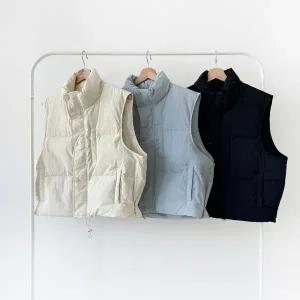 여자 무지컬러 세미오버핏 퀄팅 패딩 조끼 베스트