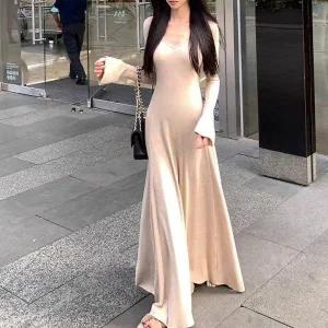 [다잇템] 여자 골지 슬림 클래식 무지컬러 롱 에이라인 원피스_23445313_588872