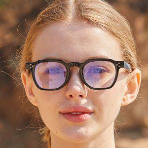 [KOLEAT]WOMEN 레이어드 뿔테 블랙 다각 블루라이트 차단 안경 [BKDGB]