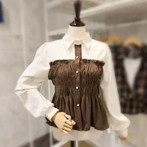 [대구백화점] [페이지플린]코듀로이 배색 셔링 블라우스(F4CBL037A)