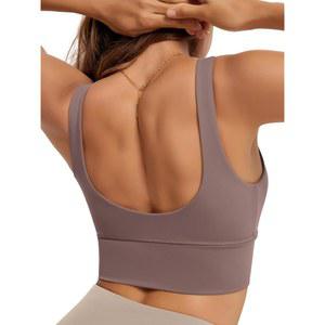 오도도스 여성용 롱라인 유백 스포츠 브라 브이넥 패딩 요가 운동 와이어 프리 탱크탑