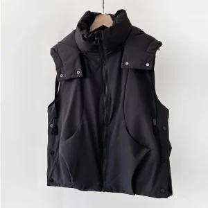 여성 루즈핏매트 사이드버튼 검정 다운 베스트