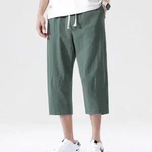 남성 린넨 허리밴딩 스트링 7부바지 데일리 여름팬츠