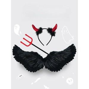 악마날개 악마 머리띠 튬 소품 깃털 세트 할로윈 검은 A 80 120cm에