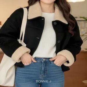 [보니제이]겨울 무스탕 레더 자켓 러블리 뽀글이 카라넥 페이크