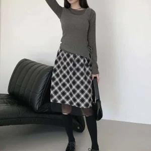 [다잇템] 여성 쁘띠 코디 격자 키치무드 시폰 스커트_23483959_588872