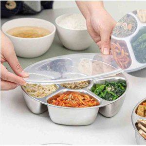 국산 스텐 칸막이 원형 찬합 플레이트 5칸 26cm