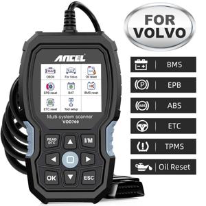Volvo 자동차 코드 리더 진단 검사 도구 용 ANCEL VOD700 OBD2 스캐너 ABS 출혈 인젝터 오일 ETC BMS EPB TPMS D-P-F 재설정