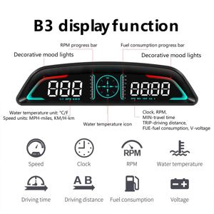 멀티 obd 미터 B3 헤드 업 디스플레이 속도 RPM 수온 연료 소비 시간과 과속 전압 알람 드라이브 알림