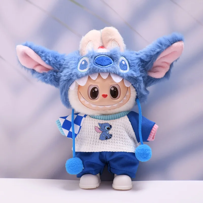 17cm Labubu 인형 옷 패션 의류 플러시 스티치 세트 인형 옷 귀여운 만화 세트 인형 액세서리 선물
