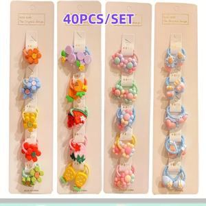 40 개/대 다채로운 꽃 동물 소녀 Hairbands 달콤한 과일 탄성 헤어 밧줄 Scrunchies 아이 헤어 넥타이
