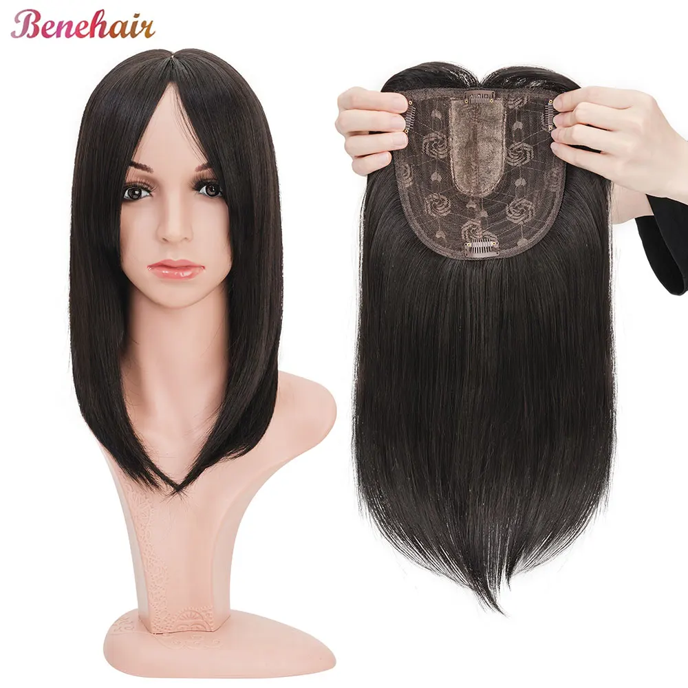 Benehair 14'' 18'' 여성용 앞머리가 있는 헤어 토퍼 합성 6x6 탑 헤어피스 가발 긴 Striaght 클립 헤어 익스텐션