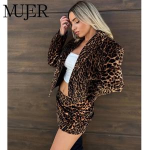 MUJER 레오파드 프린트 블레이저 여성용 럭셔리 벨벳 여성용 블레이저 정장 세트 긴 소매 오피스 블레이저 여성 패션 겉옷