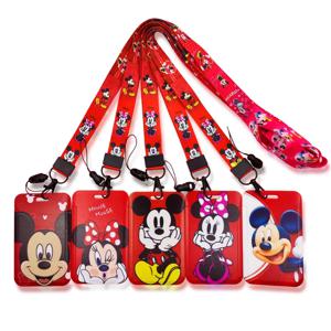 미키 미니 레드 매는 밧줄 배지 홀더 디즈니 신용 카드 소지자 넥 스트랩 키 체인 여성 자격 증명 액세서리 카드 케이스