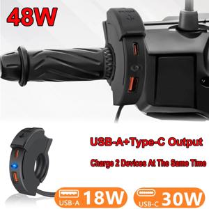 48W 오토바이 USB 고속 충전 방수 소켓, C타입 휴대폰 포트, 스위치/LED 라이트 포함 자전거/오토바이용 전원 콘센트