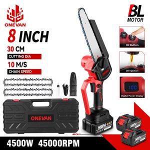 ONEVAN 브러시리스 8인치 전기톱 자동 오일러 휴대용 정원 전정 체인톱 목공 도구 (마키타 18V 배터리 핀용)