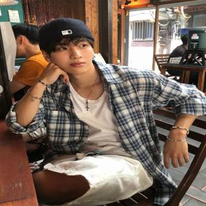 블루 체크 긴팔 빈티지 셔츠 남성용 봄 가을 트렌디 고급스러운 느낌의 칼라 셔츠 아메리칸 레트로 아우터웨어