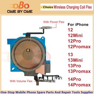 iPhone 12 13 Mini 14 Pro Max 무선 충전기 패널 수리(1PC)용 전원 볼륨 플렉스 케이블이 있는 무선 충전 코일 스티커